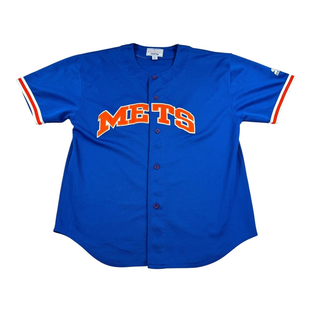 Vintage New York Mets Jersey Mens Large Blue MLB Baseball Starter Button Up